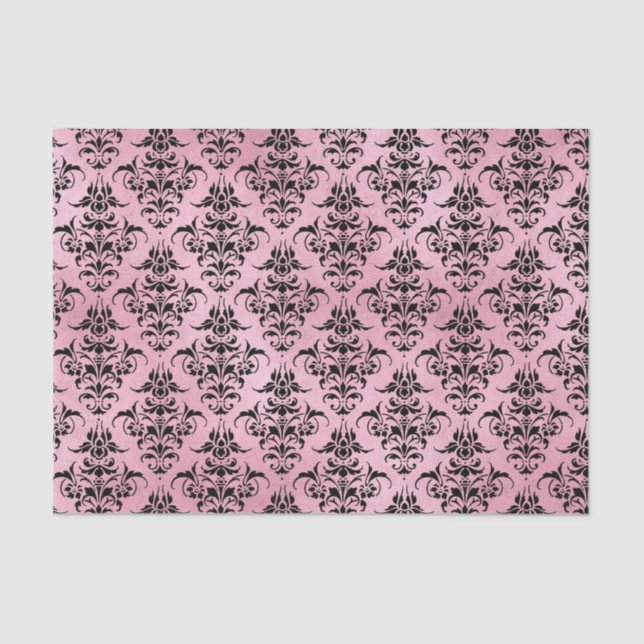 Papel De Seda Damasco rosa e preto (Frente )