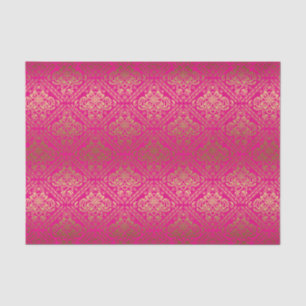 Papel De Seda Damascos Dourados Metálicos, Rosa E Faux