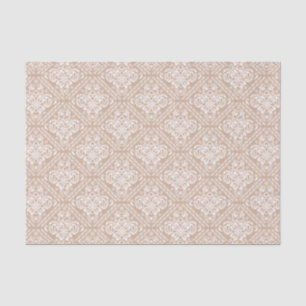 Papel De Seda Damascos Florais Brancos e Fundo de Tan