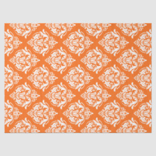Papel De Seda Damascos Florais Brancos e Laranja