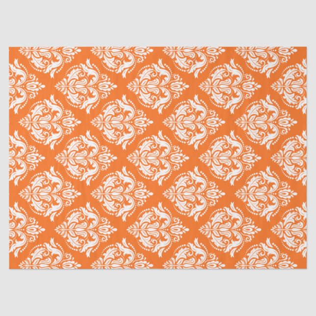 Papel De Seda Damascos Florais Brancos e Laranja (Frente )