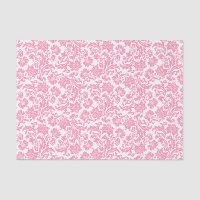 Papel De Seda Damascos Florais Brancos E Rosa Pastosos (Frente )