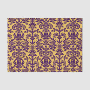 Papel De Seda Damascos Florais Roxos Elegantes Fundo Amarelo