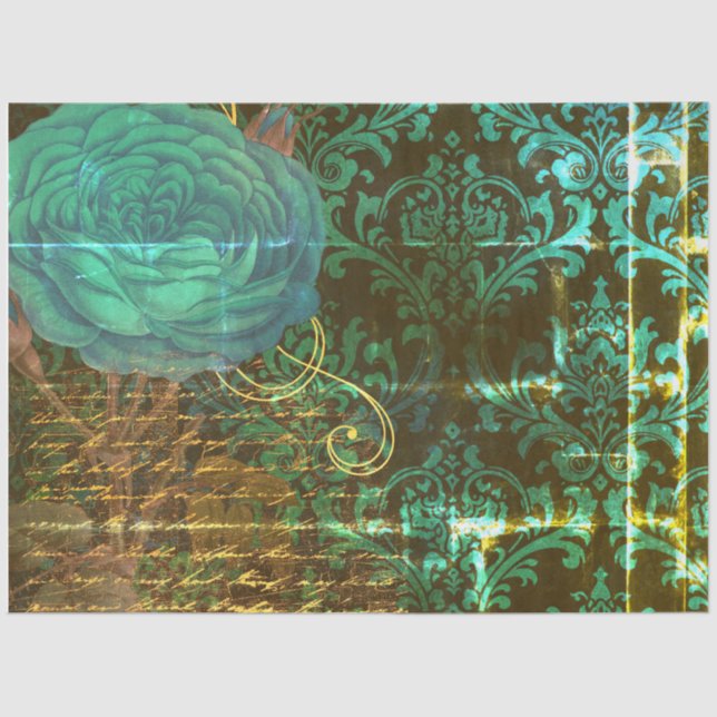 Papel De Seda Damask blue Flowers- Steampunk grunge  (Frente )