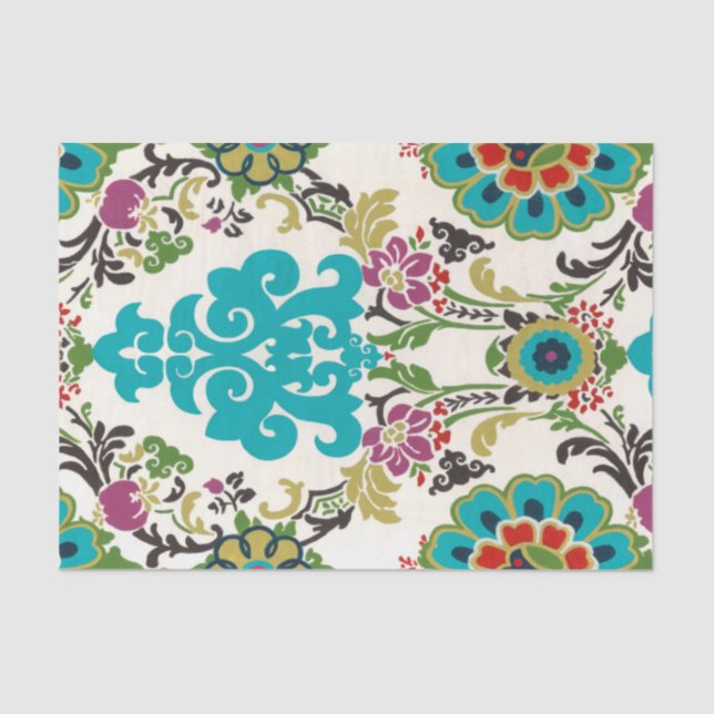 Papel De Seda Damask Floral Patternos Plum Turquoise (Frente )