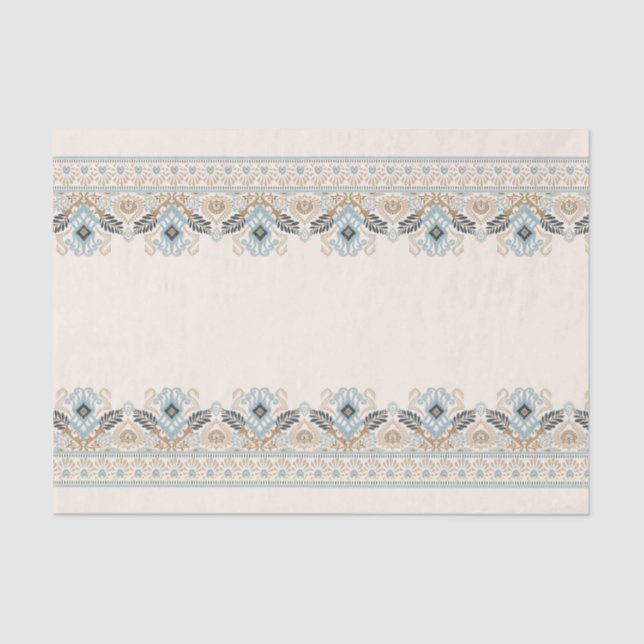 Papel De Seda Damask Ikat Embroiderme Boho Light Blue Decoupage (Frente )