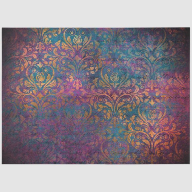 Papel De Seda Damask & script elegant purple blue gold   (Frente )