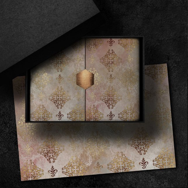 Papel De Seda Damask Steampunk | Ouro de vinheta Ornamental (Criador carregado)