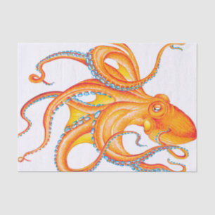 Papel De Seda Dança de Arte Tinta Octopus Vermelho Laranja