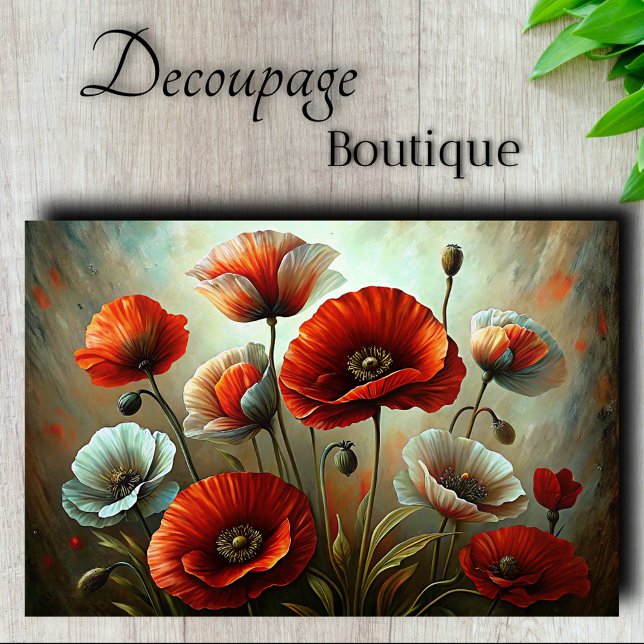 Papel De Seda Dança Papoula Carmesim Decoupage (Crimson Poppy Dance Decoupage Tissue Paper)