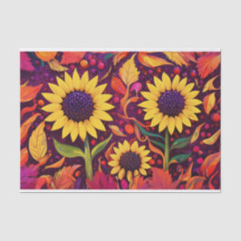 Papel De Seda Dançando Flores do Outono, Girassóis, Folhas de Qu