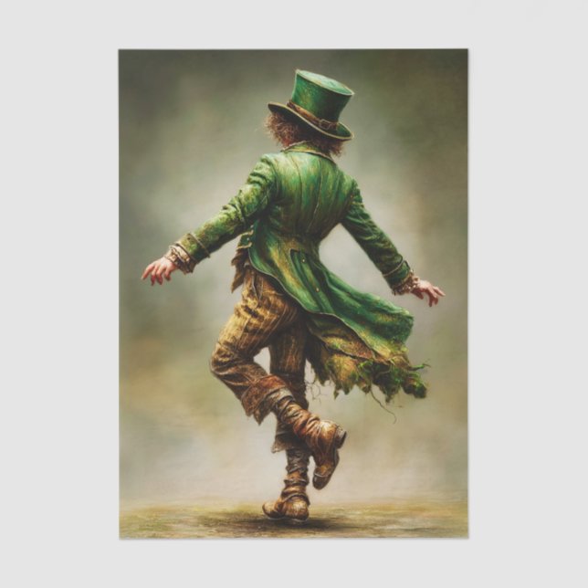 Papel De Seda Dancing Leprechaun Irish Portrait FD6L Decoupage (Frente )
