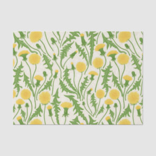 Papel De Seda Dandeliões, verdes, amarelos e brancos