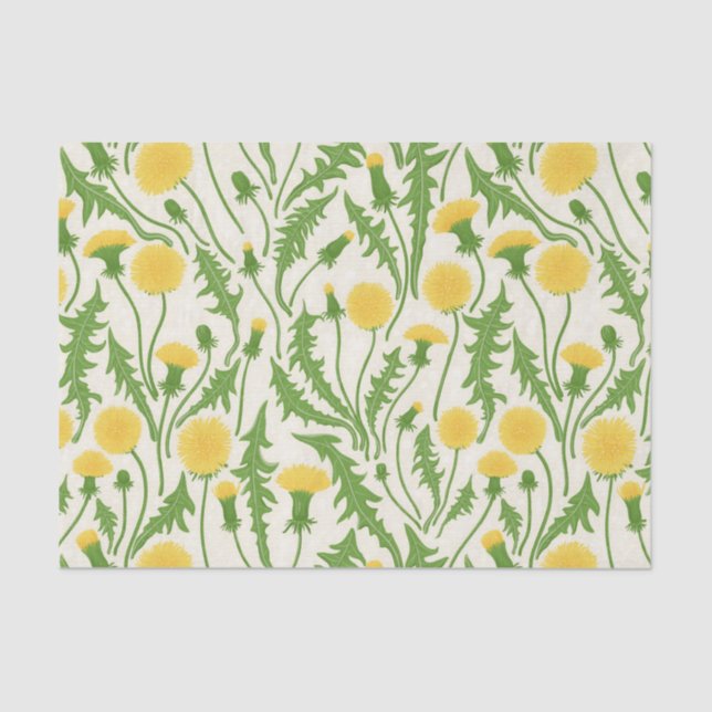 Papel De Seda Dandeliões, verdes, amarelos e brancos (Frente )