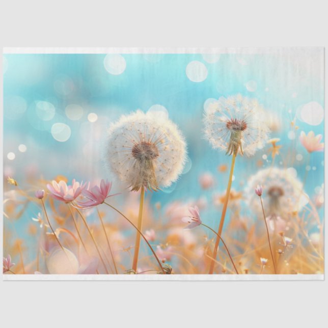 Papel De Seda Dandelion Peach White Decoupage (Frente )