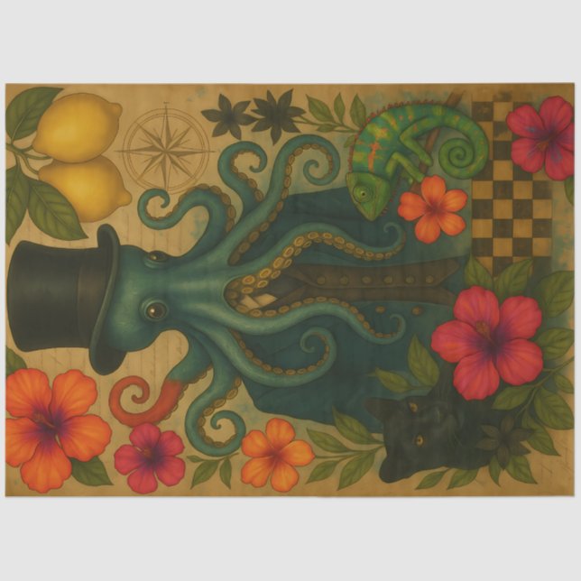 Papel De Seda Dapper Octopus Gentleman Náutica Decoupage (Frente )