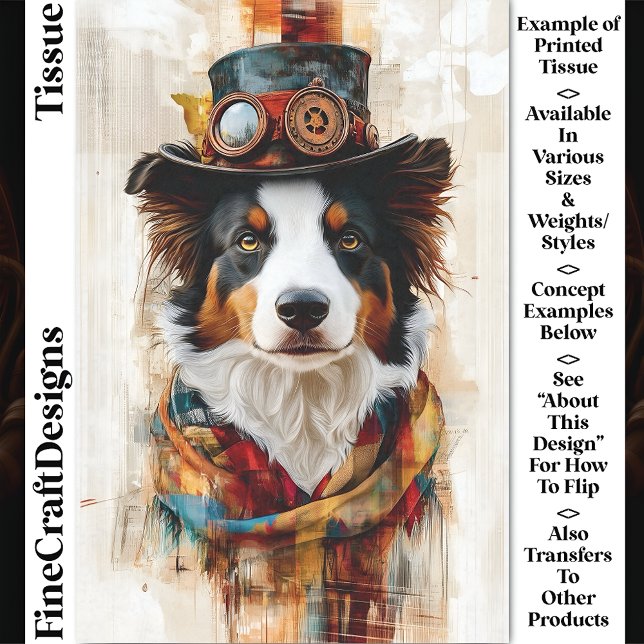 Papel De Seda Dapper Steampunk Dog, Top Hat, Scarf DB1 Decoupage (Criador carregado)
