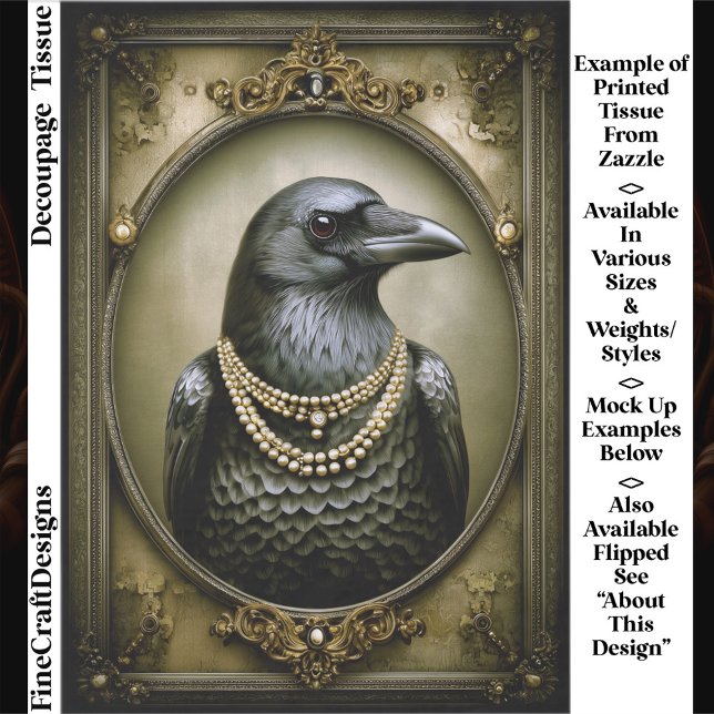 Papel De Seda Dark Academia Regal Raven & Pearls ET1R Decoupage (Criador carregado)