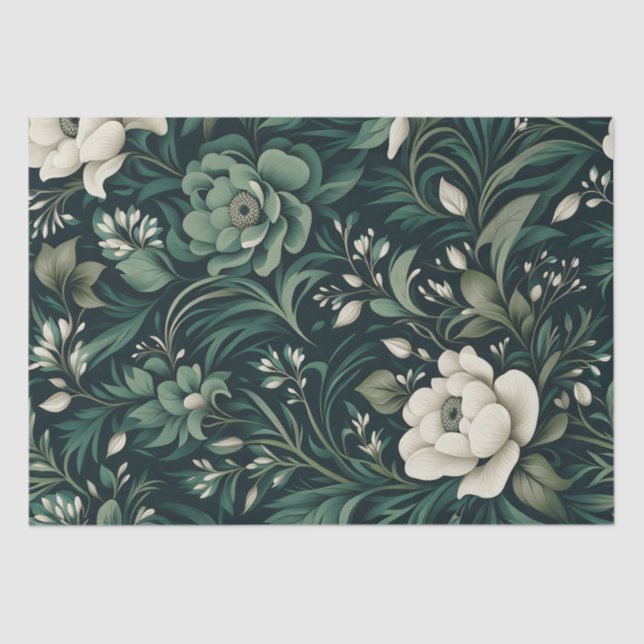 Papel De Seda Dark Emerald Green Floral (Frente )