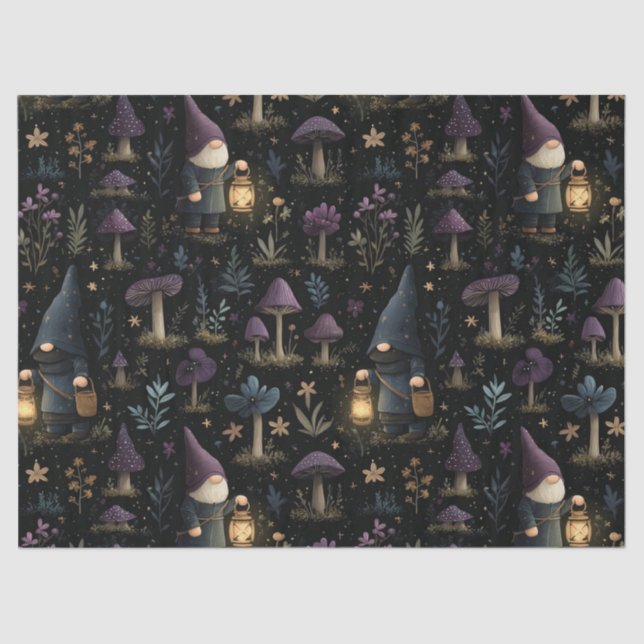 Papel De Seda Dark Fantasy Gnomo e Mushroom Pattern (Frente )
