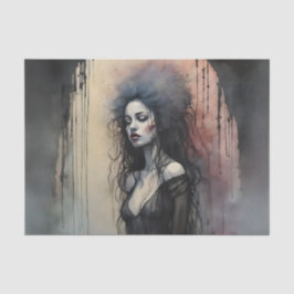 Papel De Seda Dark Gothic Woman Portrait Moody Grunge Painterly