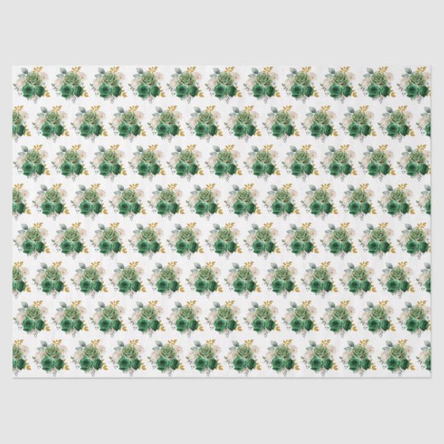 Papel De Seda Dark Green and Gold Elegant Flowers (Frente )
