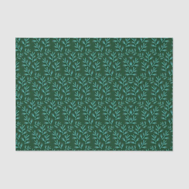 Papel De Seda  Dark Green Background with Teal Botanical Leaves (Frente )