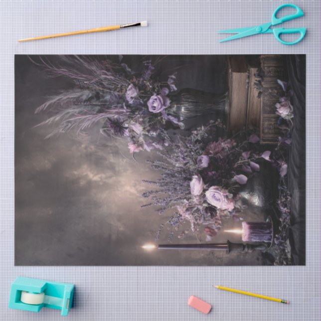 Papel De Seda Dark Lavender Floral Bouquet for Decoupage (Arte )