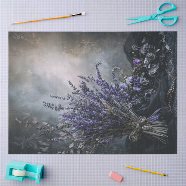 Papel De Seda Dark Lavender Floral Bouquet for Decoupage  (Arte )