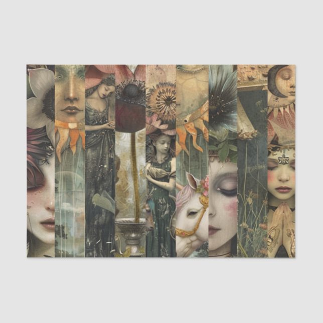 Papel De Seda Dark Moody Fantasy Garden Collage Decoupage (Frente )
