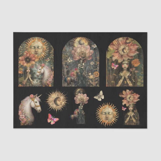 Papel De Seda Dark Moody Fantasy Garden Girls Decoupage (Frente )