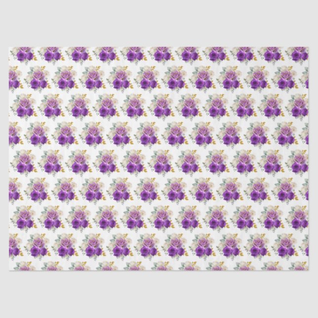 Papel De Seda Dark Purple and Gold Elegant Flowers  (Frente )