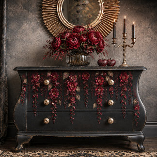 Papel De Seda Dark Romantic Red Floral Decoupage Tissue Paper |