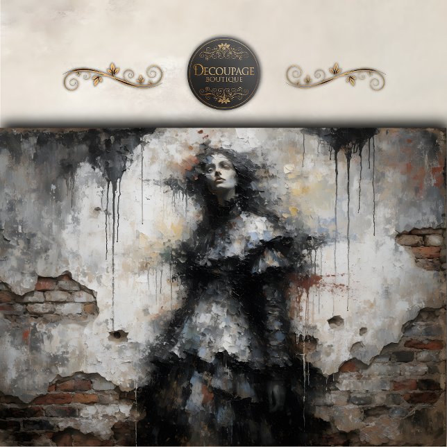 Papel De Seda Dark Woman in Crumbling Wall Decoupage (Dark Woman in Crumbling Wall Decoupage)