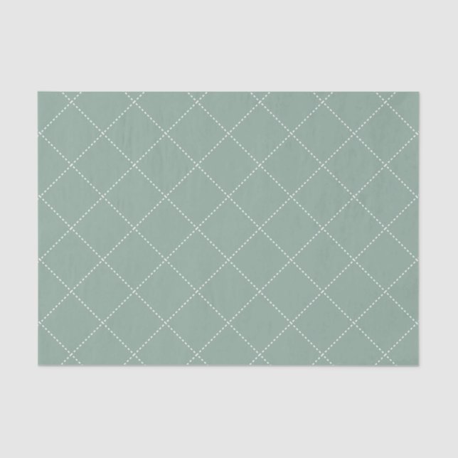 Papel De Seda Dashed Diamond Grid Geometric Muted Sage Green (Frente )