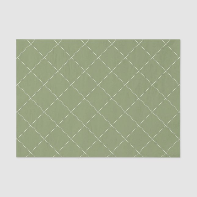 Papel De Seda Dashed Diamond Grid Geometric Olive Green (Frente )