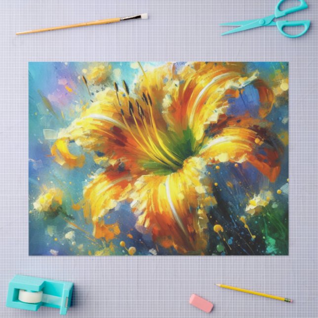 Papel De Seda Daylily Floral Impressionística - Descamação Amare (Arte )