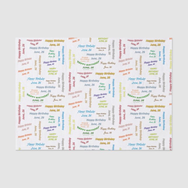 Papel de seda de aniversário de 26 de junho (Frente )