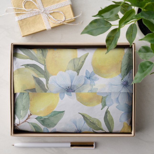 Papel de Seda de Aquarela Limões Doces e Flores (Presente)