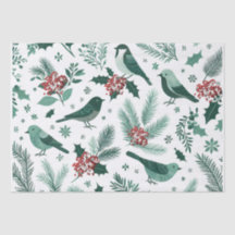 Papel de Seda de Aves de Férias Verde Esmeralda