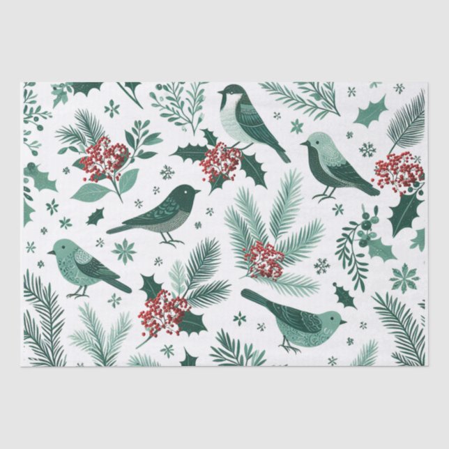 Papel de Seda de Aves de Férias Verde Esmeralda (Frente )
