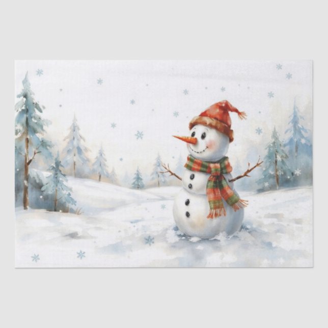 Papel de Seda de Boneco de Neve em Aquarela (Frente )