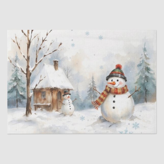 Papel de Seda de Boneco de Neve em Aquarela (Frente )
