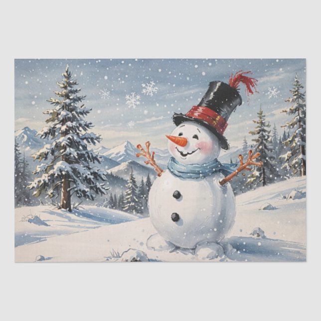 Papel de Seda de Boneco de Neve em Aquarela (Frente )