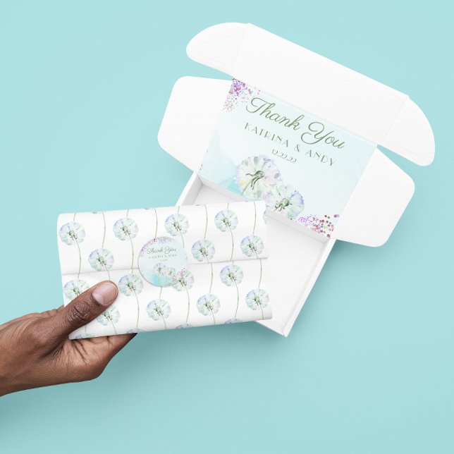 Papel de Seda de Dente-de-Leão em Aquarela (Celebrate someone special with this watercolor dandelion tissue paper! Matching collection! )