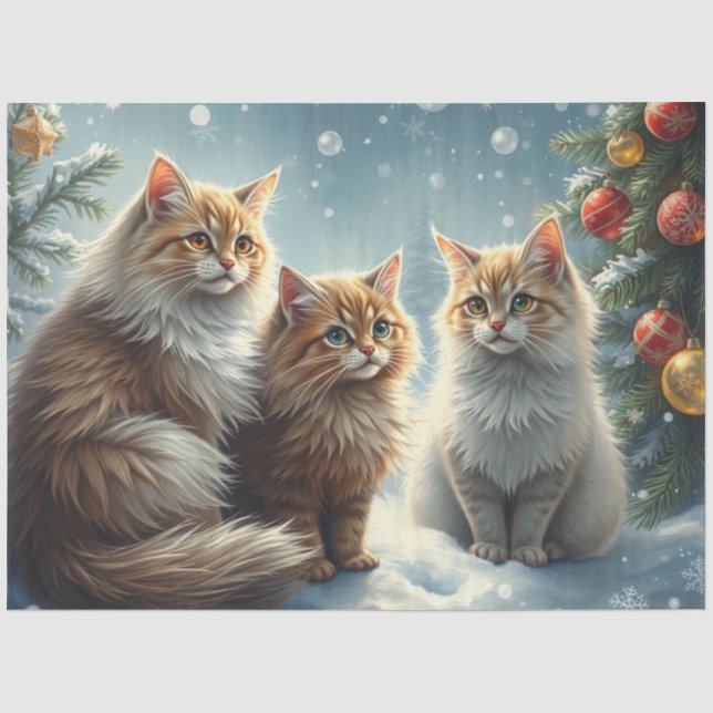 Papel de Seda de Gatos de Natal Adoráveis (Frente )