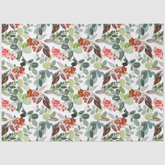 Papel de Seda de Natal com Frutas Vermelhas e Folh (Frente )
