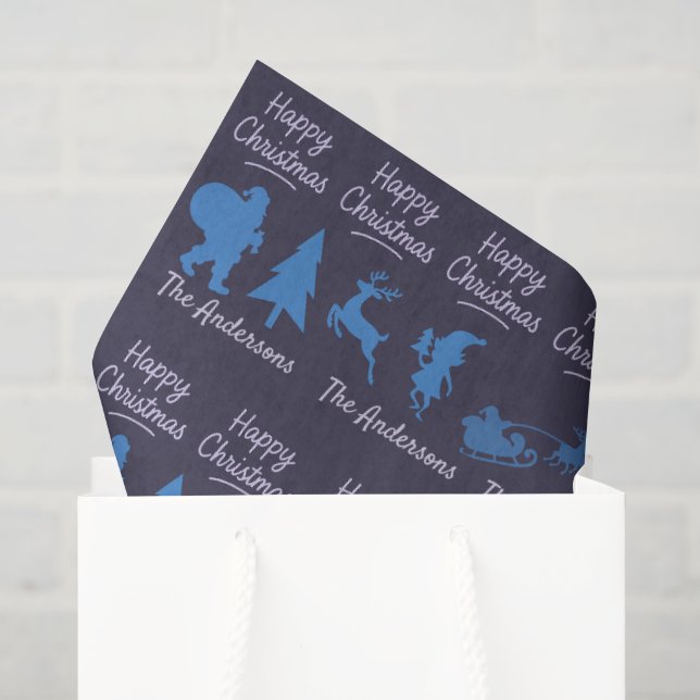 Papel de Seda de Natal - Design de Silhueta Azul (Sacola de presentes)