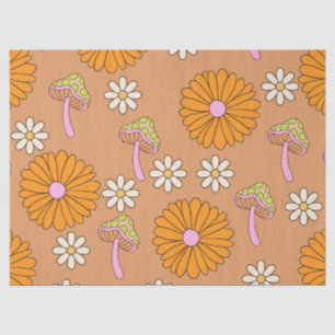 Papel De Seda De volta aos Laranja Daisies e Cogumelos dos anos