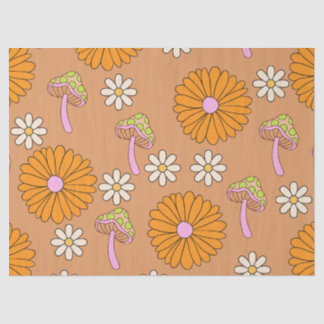 Papel De Seda De volta aos Laranja Daisies e Cogumelos dos anos